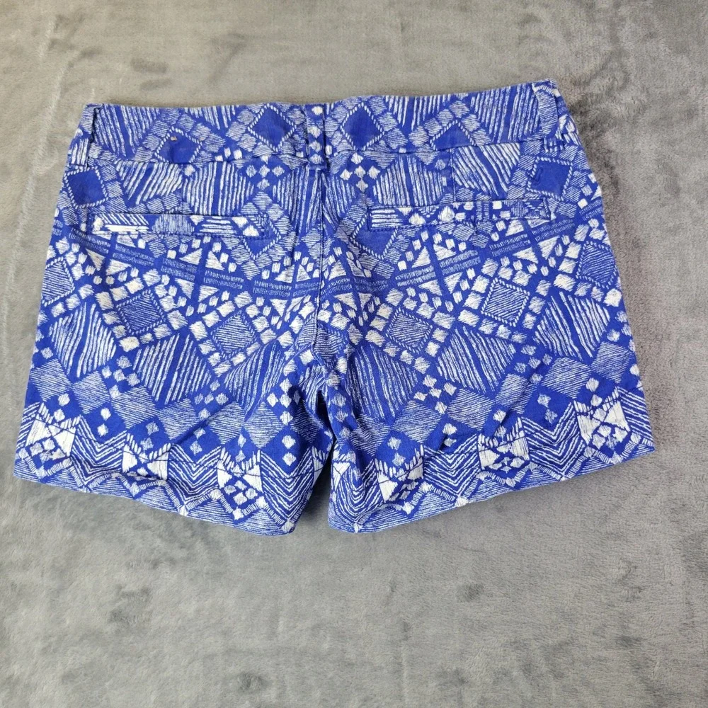 American Eagle Outfitters Womens Blue White Geometric Midi Shorts Size 2 Stretch